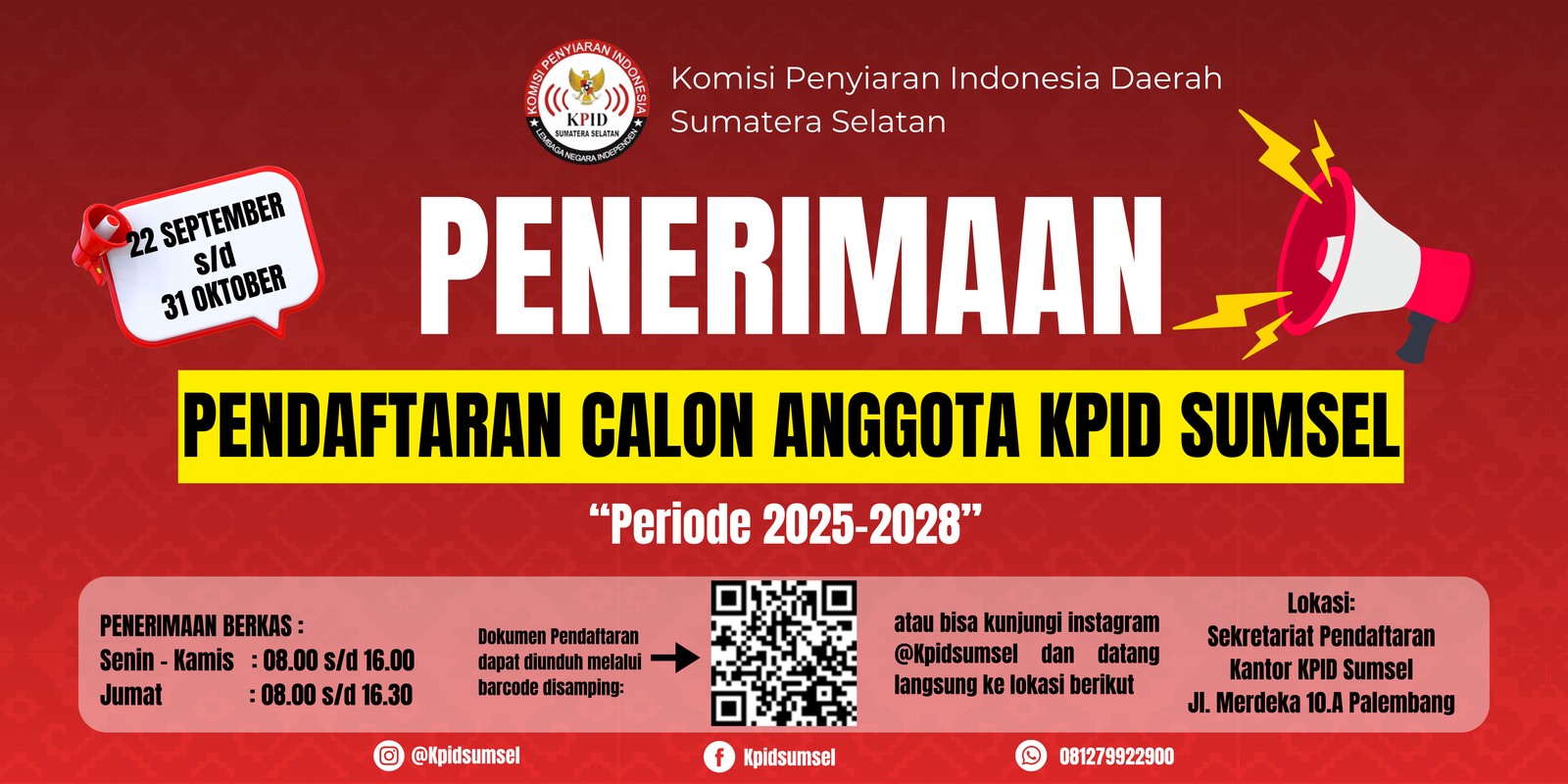 KPID Sumatera Selatan Buka Pendaftaran Calon Anggota Periode 2025-2028, Ajak Putra-Putri Terbaik Berkontribusi